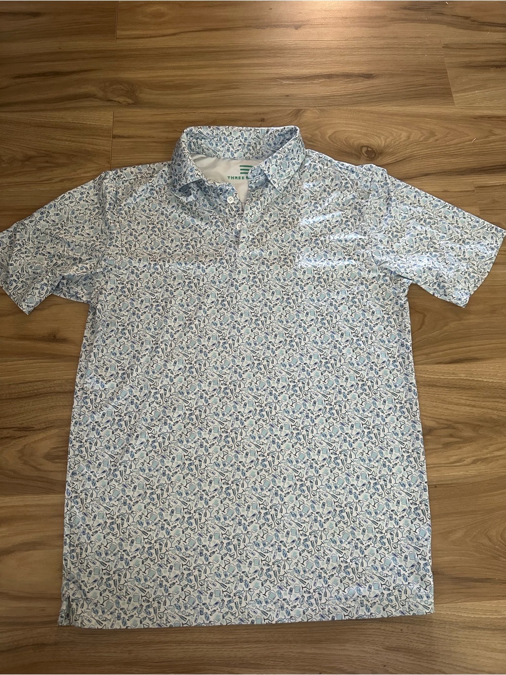Three sixty six Blue and White Print Polo